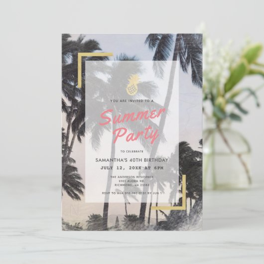 Palm Tree & Pineapple Summer Party Verjaardag voor Kaart (Staand voorkant)