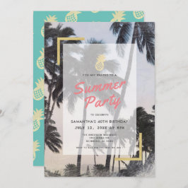 Palm Tree & Pineapple Summer Party Verjaardag voor Kaart