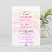 Palm Tree Pink Elegant Wedding Modern Rehearsal Kaart (Staand voorkant)