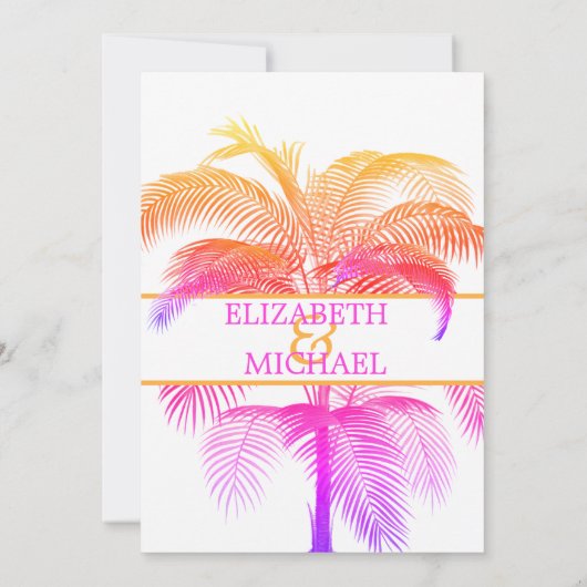 Palm Tree Pink Elegant Wedding Modern Rehearsal Kaart (Achterkant)