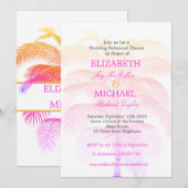 Palm Tree Pink Elegant Wedding Modern Rehearsal Kaart (Voorkant / Achterkant)
