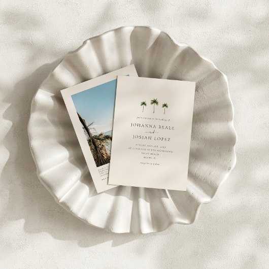 Palm Tree QR Code Photo Wedding Invitation Kaart