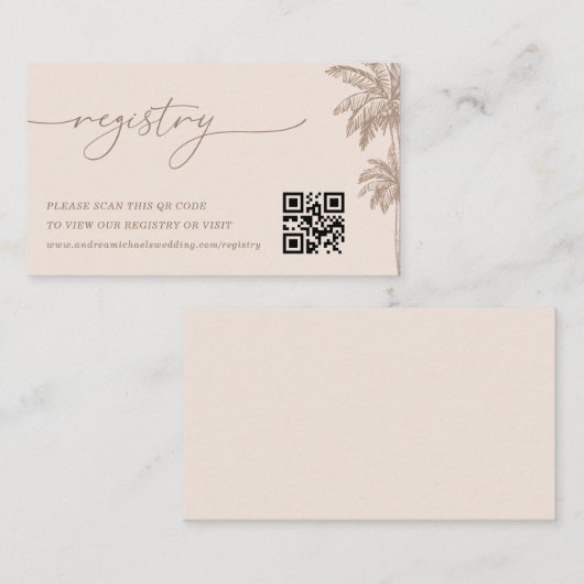 Palm Tree QR Code Wedding Gift Registry Informatiekaartje (Voorkant / Achterkant)