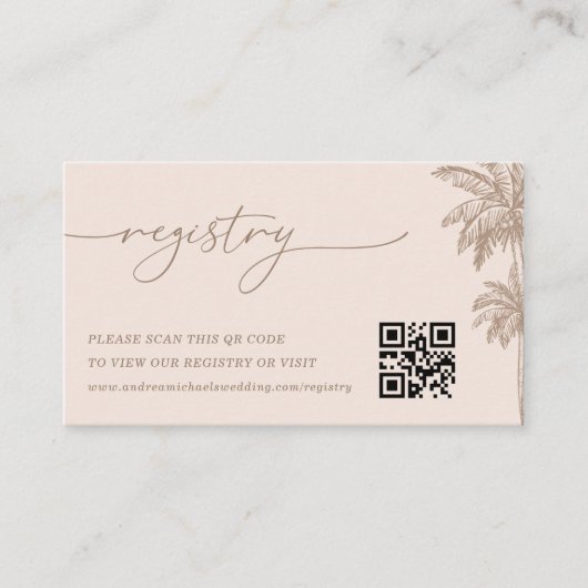 Palm Tree QR Code Wedding Gift Registry Informatiekaartje (Voorkant)