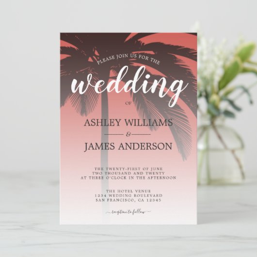Palm Tree Red Beach Weddenschap Kaart (Staand voorkant)