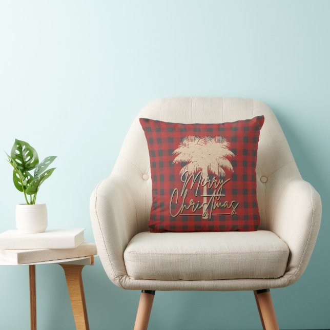 Palm Tree Red Gray Buffalo met kerstmis Kussen (Stoel)