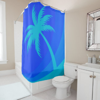 Palm Tree Retro Beach Tropisch blauw Douchegordijn