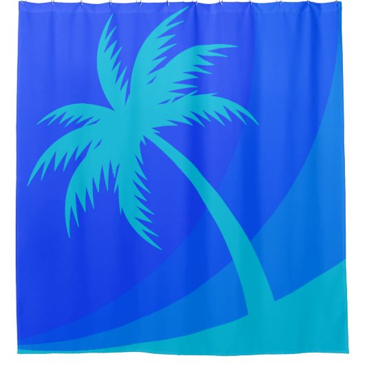 Palm Tree Retro Beach Tropisch blauw Douchegordijn (Voorkant)