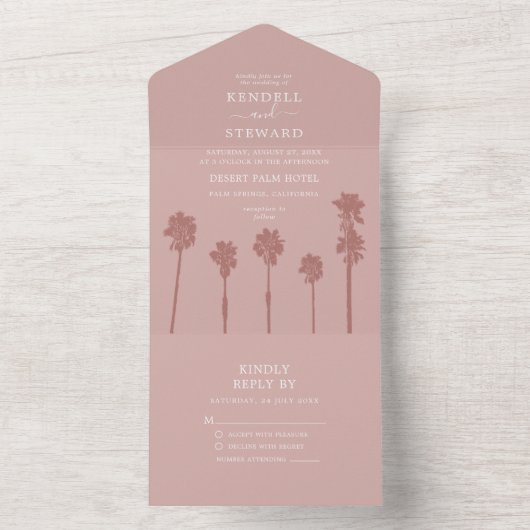 Palm Tree Romance Wedding Suite All In One Uitnodiging (Binnen)