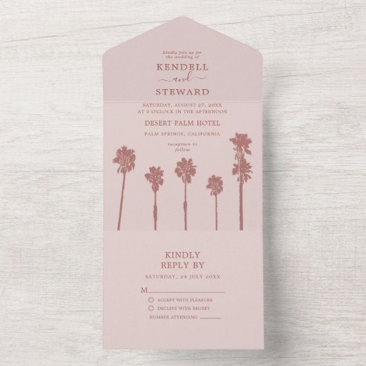Palm Tree Romance Wedding Suite All In One Uitnodiging (Binnen)