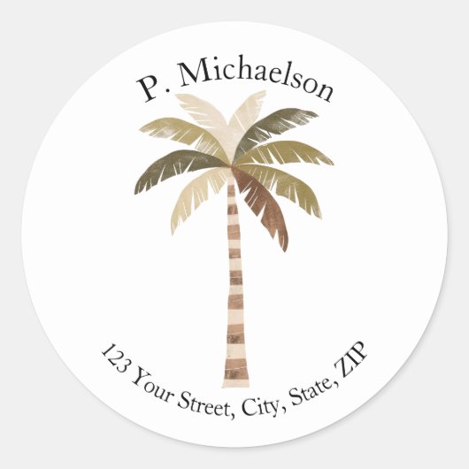 Palm Tree ronde adreslabel Sticker (Voorkant)