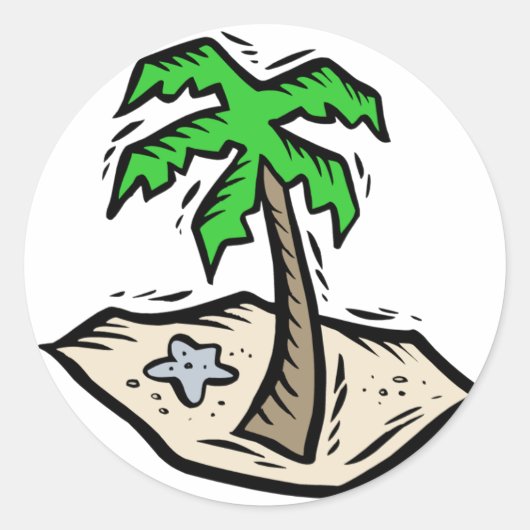 Palm Tree Sandy Beach Ronde Sticker (Voorkant)
