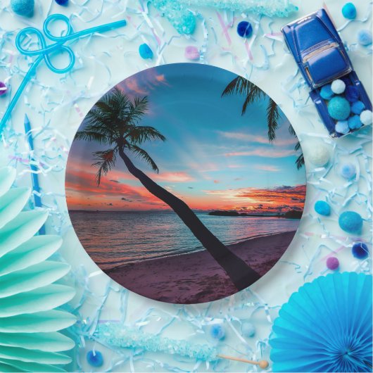 Palm Tree Sandy Beach Tropical Paradise Island Papieren Bordje (Feest)