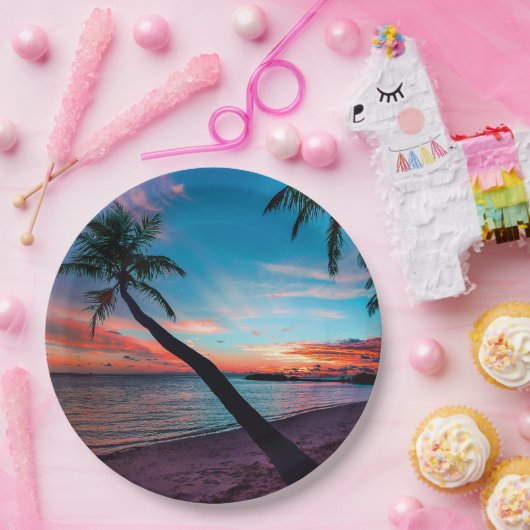 Palm Tree Sandy Beach Tropical Paradise Island Papieren Bordje (Feest)