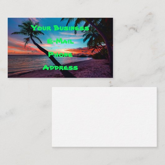 Palm Tree Sandy Beach Tropical Paradise Island Visitekaartje (Voorkant / Achterkant)
