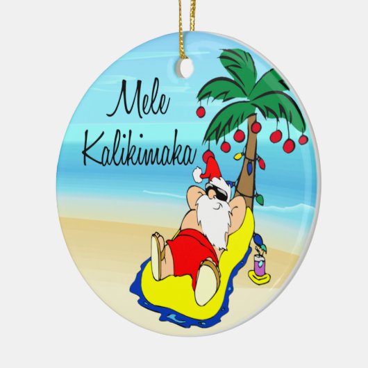 Palm Tree Santa Hawaiian kerstversier Keramisch Ornament (Links)