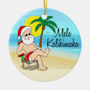 Palm Tree Santa Hawaiian kerstversier Keramisch Ornament