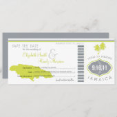 Palm Tree Save the Date Boarding Pass Jamaica (Voorkant / Achterkant)