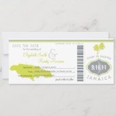 Palm Tree Save the Date Boarding Pass Jamaica (Voorkant)