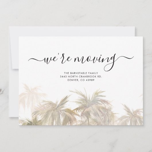 Palm Tree Script Moving Announcard Bedankkaart (Voorkant)
