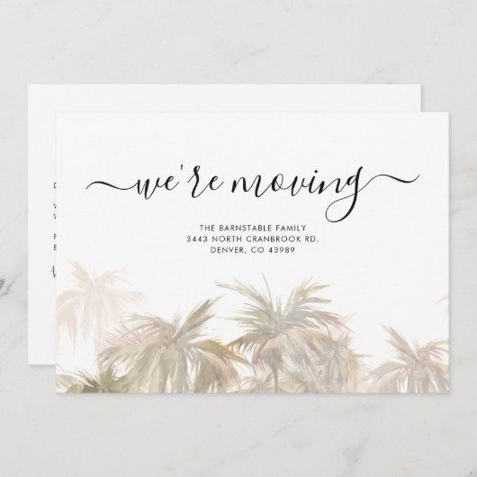 Palm Tree Script Moving Announcard Bedankkaart (Voorkant / Achterkant)