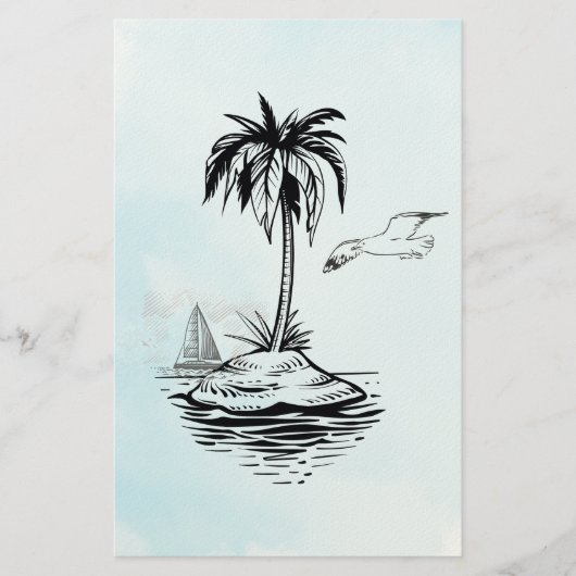 Palm Tree & Seagull op aantekeningen Briefpapier (Voorkant)