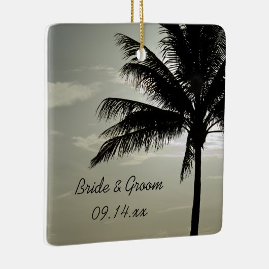 Palm Tree Silhouette Beach Weddenschap Square Keramisch Ornament (Rechts)