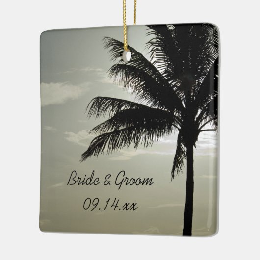 Palm Tree Silhouette Beach Weddenschap Square Keramisch Ornament (Links)