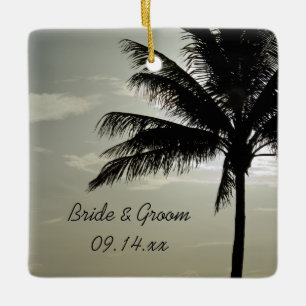 Palm Tree Silhouette Beach Weddenschap Square Keramisch Ornament