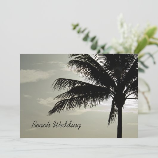 Palm Tree Silhouette Beach Wedding Kaart (Staand voorkant)