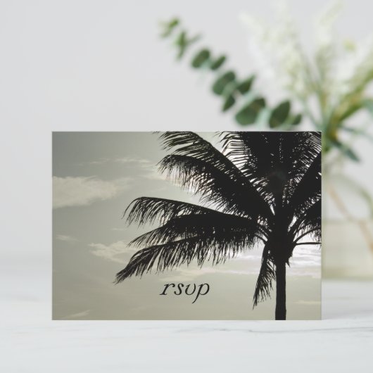 Palm Tree Silhouette Beach Wedding RSVP Response (Staand voorkant)