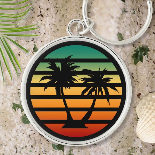 Palm Tree Silhouette Black Stripe Sleutelhanger