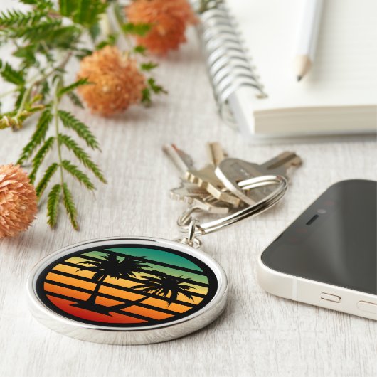 Palm Tree Silhouette Black Stripe Sleutelhanger (Zijkant)