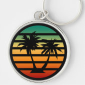 Palm Tree Silhouette Black Stripe Sleutelhanger (Voorkant)