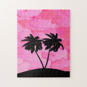 Palm Tree Silhouette, Dawn Pink met wolken Legpuzzel (Verticaal)