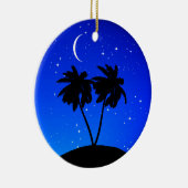 Palm Tree Silhouette, Evening Blue met sterren Keramisch Ornament (Rechts)
