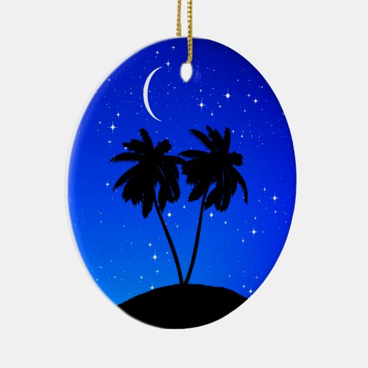 Palm Tree Silhouette, Evening Blue met sterren Keramisch Ornament (Rechts)