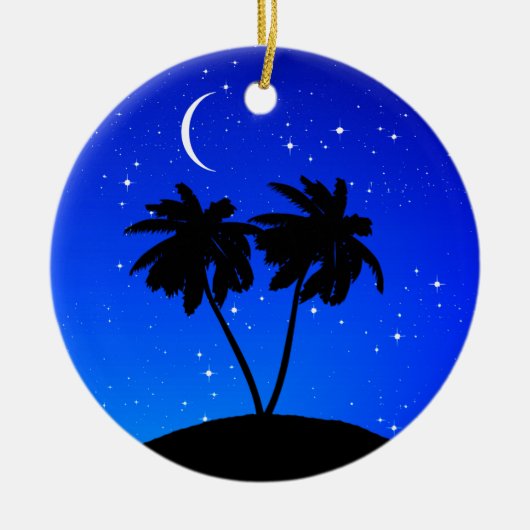 Palm Tree Silhouette, Evening Blue met sterren Keramisch Ornament (Voorkant)