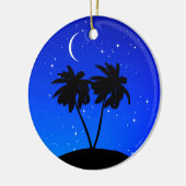 Palm Tree Silhouette, Evening Blue met sterren Keramisch Ornament (Links)