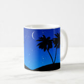 Palm Tree Silhouette, Evening Blue met sterren Koffiemok (Voorkant rechts)