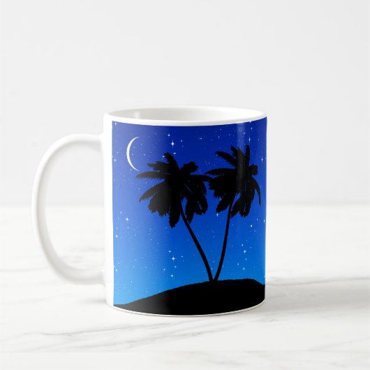 Palm Tree Silhouette, Evening Blue met sterren Koffiemok (Links)