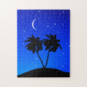 Palm Tree Silhouette, Evening Blue met sterren Legpuzzel (Verticaal)