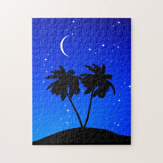 Palm Tree Silhouette, Evening Blue met sterren Legpuzzel (Verticaal)