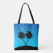 Palm Tree Silhouette, Evening Blue met sterren Tote Bag (Achterkant)