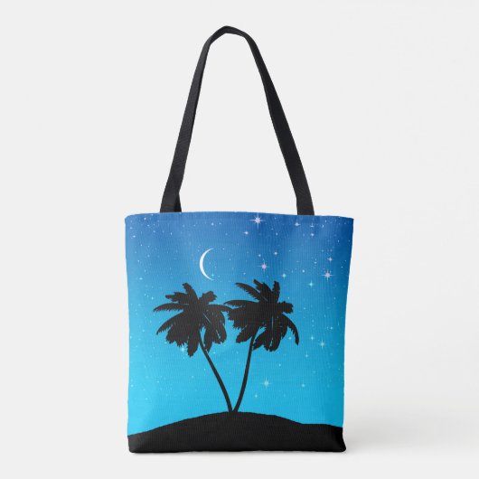 Palm Tree Silhouette, Evening Blue met sterren Tote Bag (Achterkant)