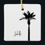 Palm Tree Silhouette NAME Travel Beach Coastal Keramisch Ornament<br><div class="desc">Palmboom Silhouet in zwart op witte achtergrond met aangepaste NAAM in zwart. Eenvoudig te personaliseren tekst, tekstkleur, lettertype. Geweldig voor ELKE persoon, West Coast vibe, vakantie souvenir, Lifestyle. Modern, Kust, Chic. Mix en match het hele Palm Tree Collectie van TMCdesigns.</div>