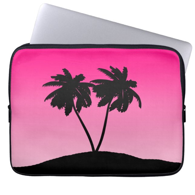 Palm Tree Silhouette op Dawn Pink Laptop Sleeve (Voorkant)