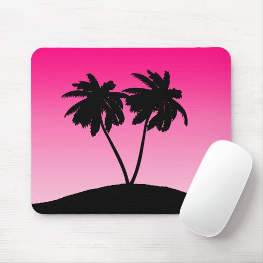 Palm Tree Silhouette op Dawn Pink Muismat (Met muis)