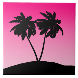 Palm Tree Silhouette op Dawn Pink Tegeltje