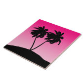 Palm Tree Silhouette op Dawn Pink Tegeltje (Zijkant)